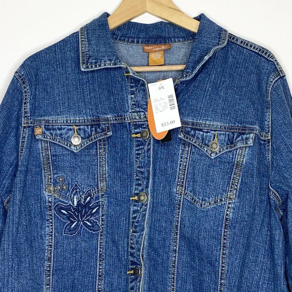 NWT Liz & Me Floral Embroidered Denim Jean Jacket Boho Plus Size 0X Blue - Picture 9 of 12